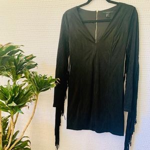 Faux suede fringe dress